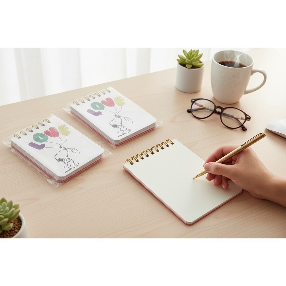 Graphique Peanuts Snoopy Mini Notebook Set 2pk Pink White Brand New LOVE Spiral